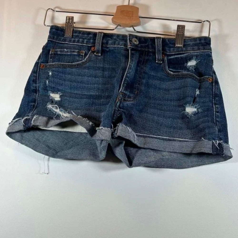 Abercrombie & Fitch - Women's Distressed Denim Jean Shorts (Dark Blue)